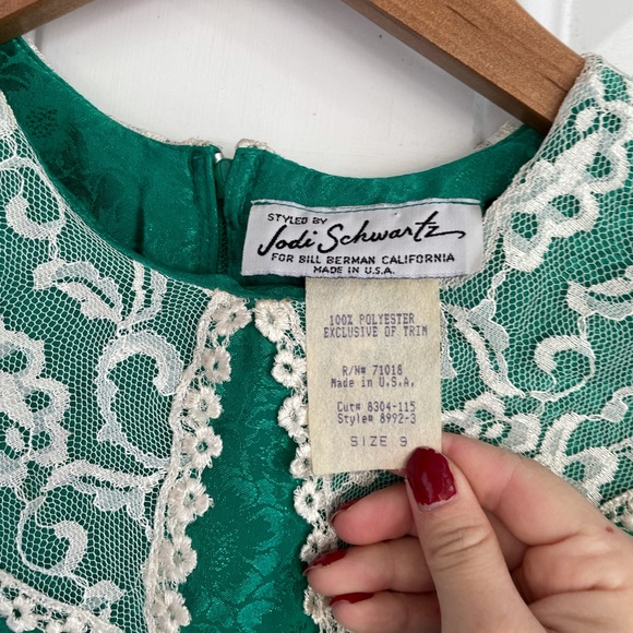Jodi Schwartz Bill Berman Vintage 80s Satin Lace Collar Brocade Dress USA Made - Picture 3 of 5
